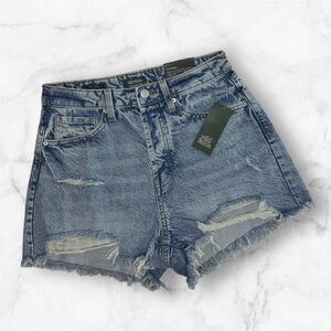 High-Rise Distressed Denim Shorts: Size 6